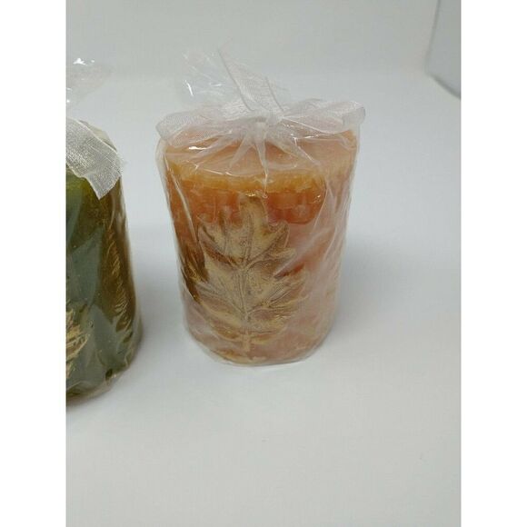 Candle Set With Leaf Motif Lot Of 4 Fall Autumn - Picture 5 of 5